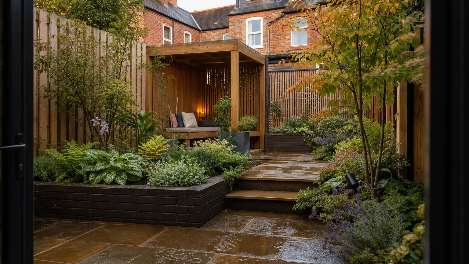 Illustrative AI-generated garden design project image for a landscape gardener website demonstration